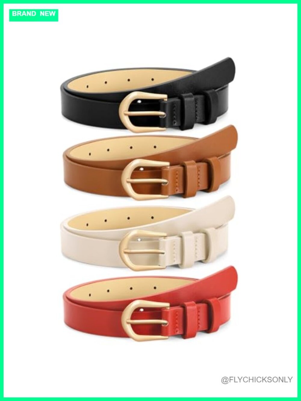 4 Pack Women's Faux Leather Skinny Belts with Gold Buckle